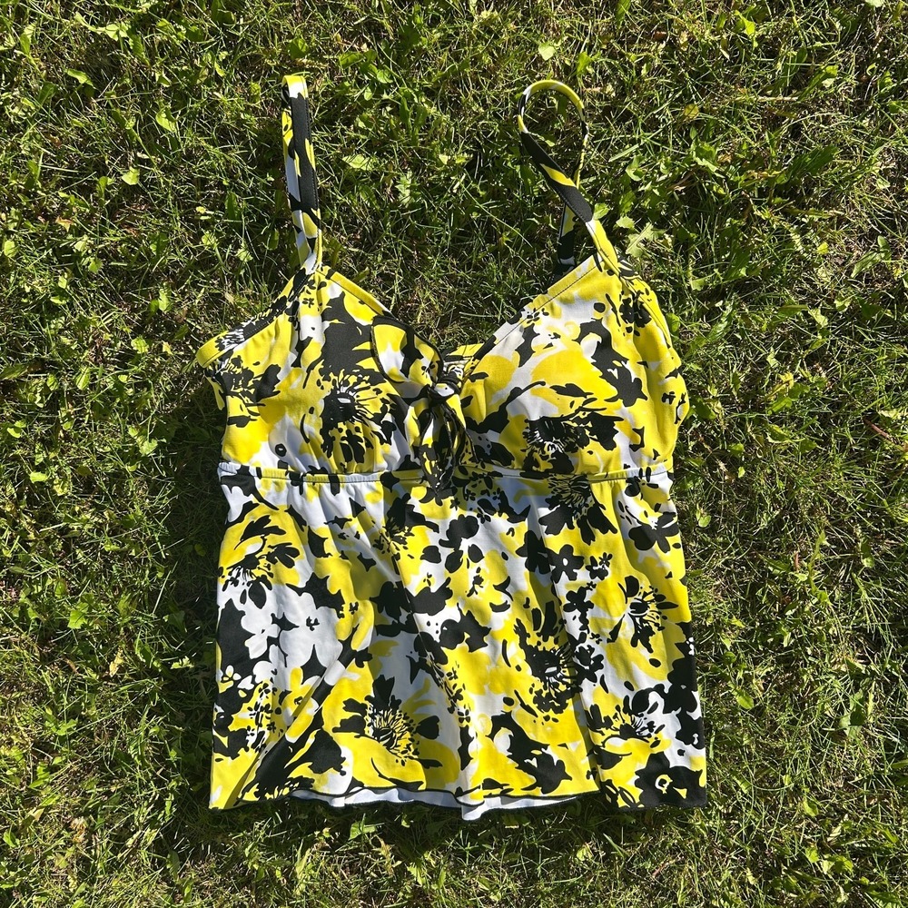 Maxine Tankini Swimsuit Top 14 Floral Padded Yellow Black Plus Tie Empire Padded